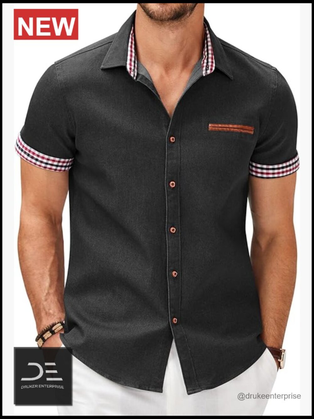 Men's Cotton Button Down Short Sleeve Plaid Work Shirt